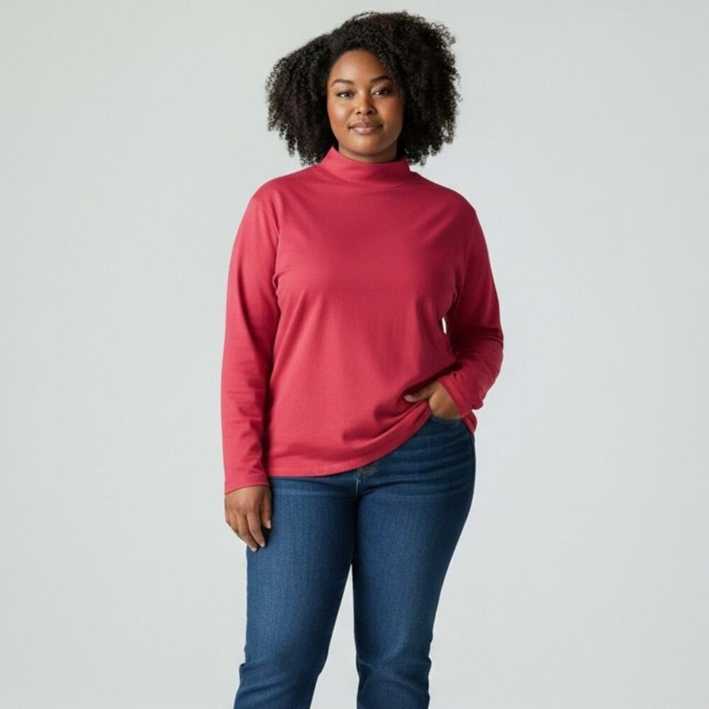 L.L Bean Supima Cotton Stand Up Neck Long Sleeve Top NWT Women's Sz 3X Pink
